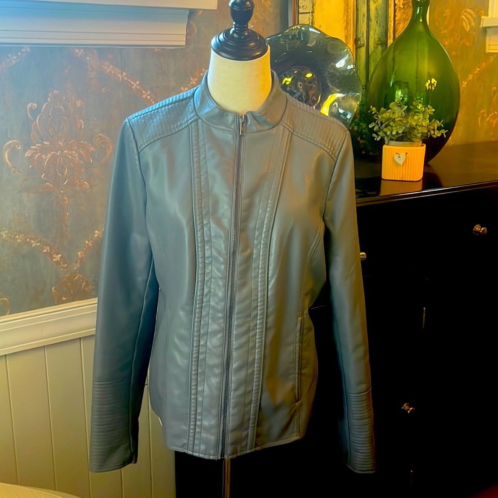 Grey PU Leather Jacket